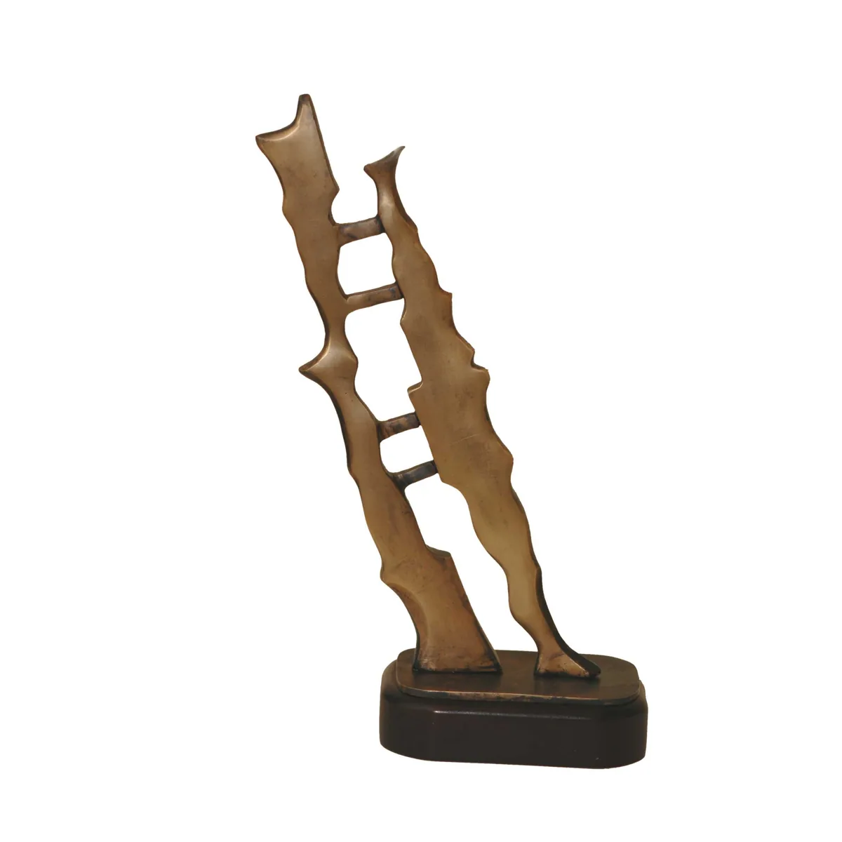 Bronze B1, 2009–2010. Bronze. Bronze of a ladder leaning at an angle, rising from a dark base.