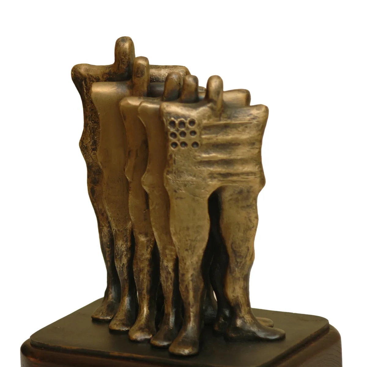 Bronze B4, 2009–2010. Bronze. Bronze of a close group of standing figures with textured bodies, side by side.